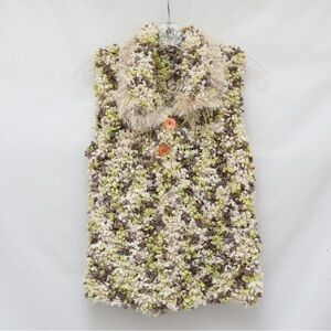 Vintage Handmade Vest Womens XS-S Fuzzy Unique button Open Front candy green